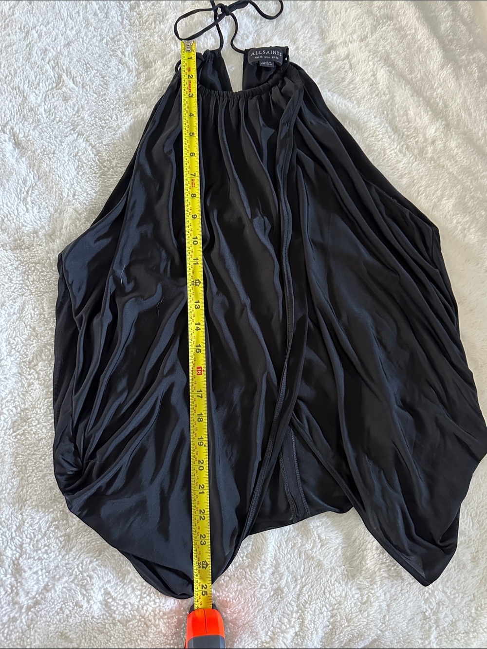 AllSaints Black Halter Tie Gathered Neck Top - Picture 3 of 8